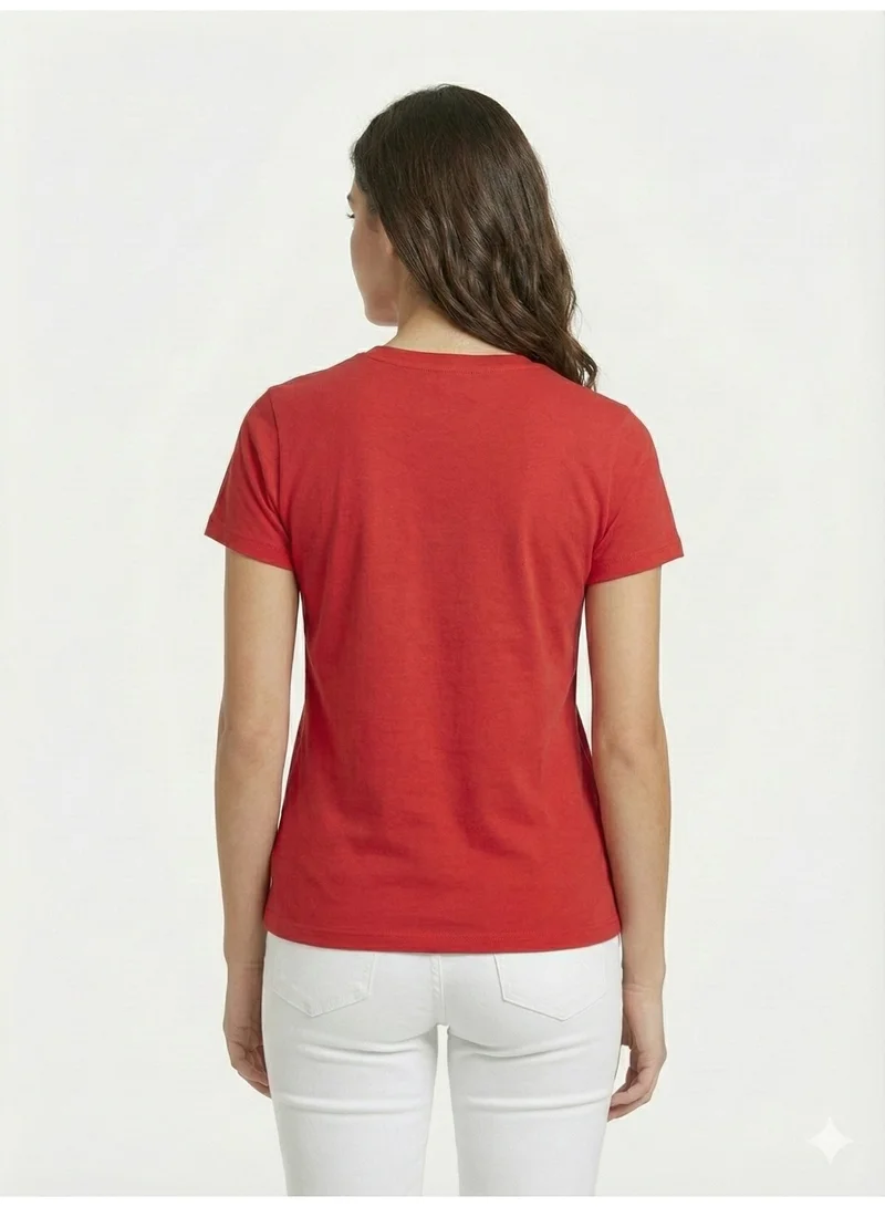 لعب البولو تيشيرت نسائي برسومات - أحمر